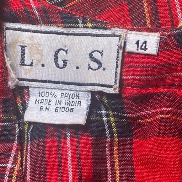 Red Plaid Long Sleeve Christmas Dress With Black Attached Velvet Vest Modest - Picture 6 of 8